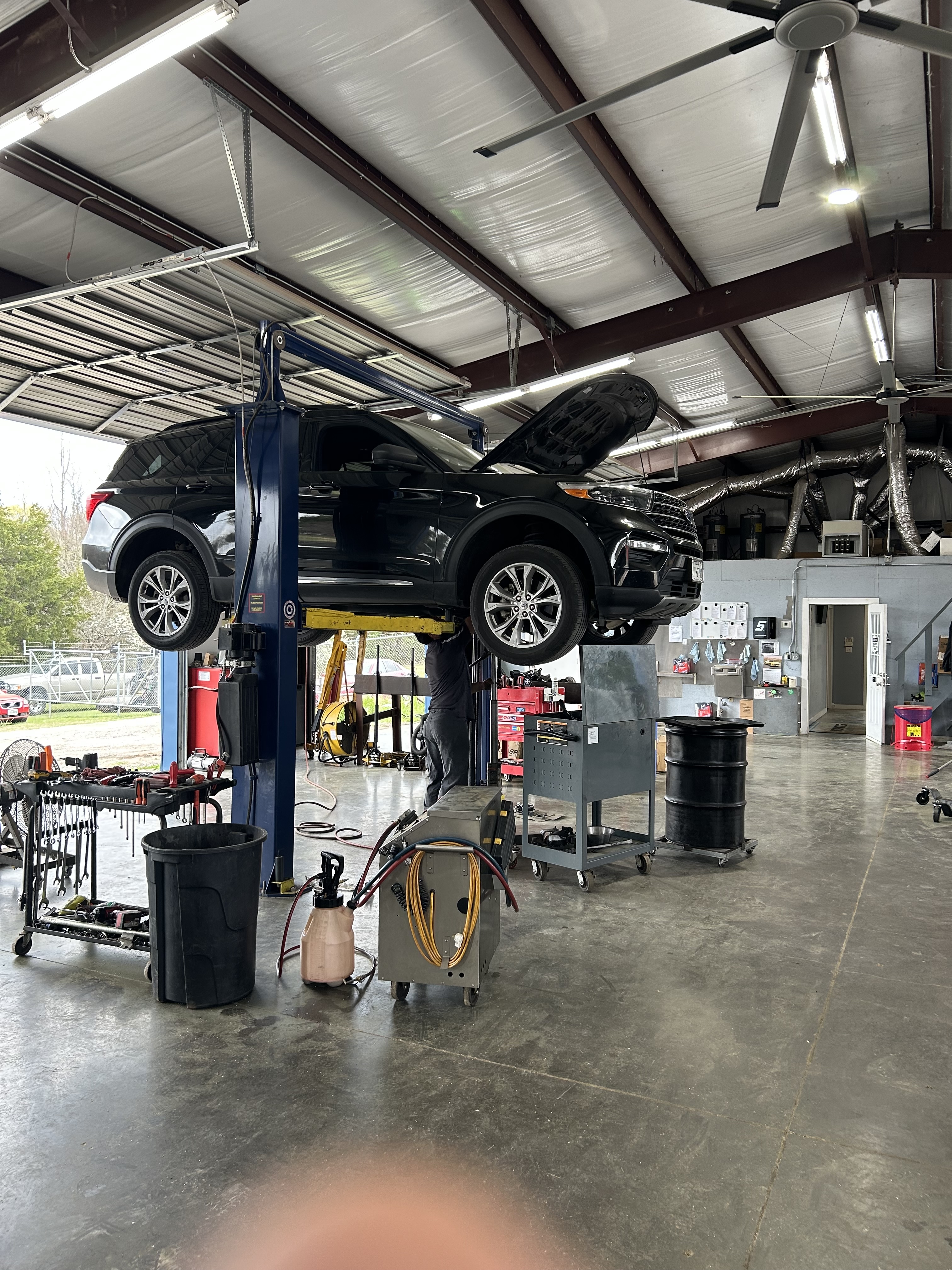 Shop bay area where transmission work is performed