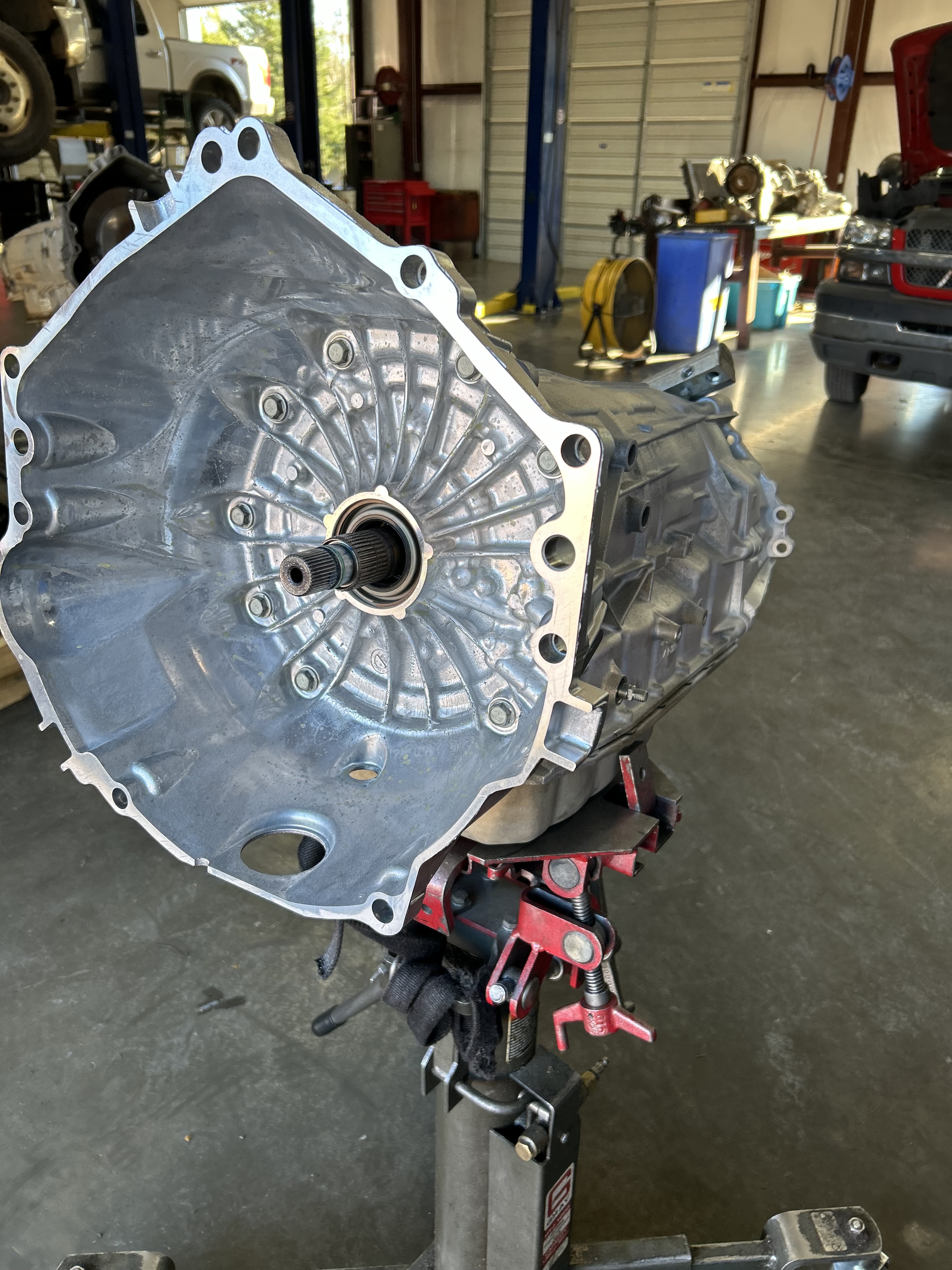 Shop bay area where transmission work is performed